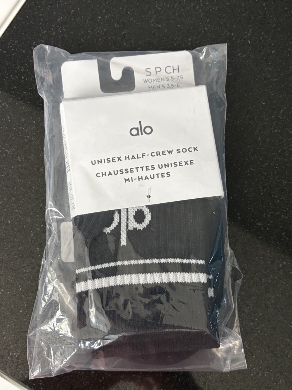 ALO Yoga Black Half-Crew Athletic Socks with White Stripe